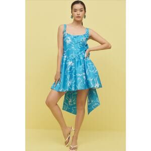 Anthropologie Hutch Back-Bow Basque Waist Blue Floral Mini Dress NWT Size S